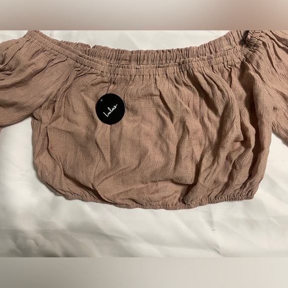 Lulu’s off the shoulder brown/tan crop top blouse size large - Picture 2 of 4
